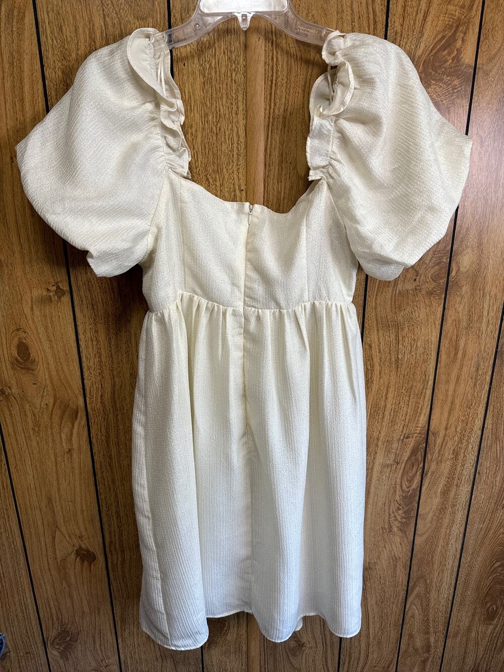 English Factory Cream Balloon Sleeve Sweetheart Neck Short Dress Lined Large